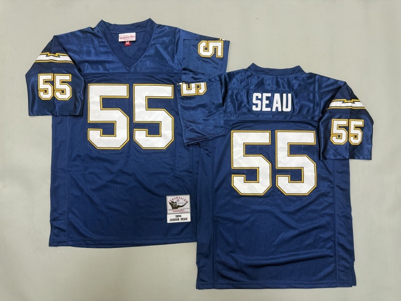 Men 2025 Los Angeles Chargers 55 Seau blue Throwback Limited NFL Jersey style 001